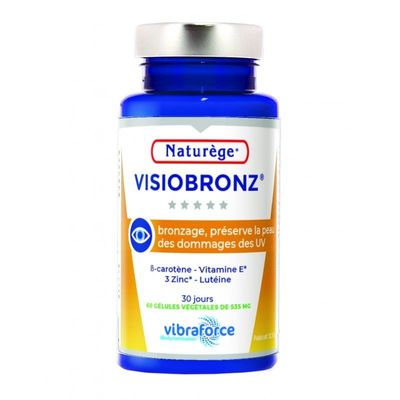visiobronz bio 60 gelules naturege beta carotene luteine zinc vitamine e complement alimentaire soleil
