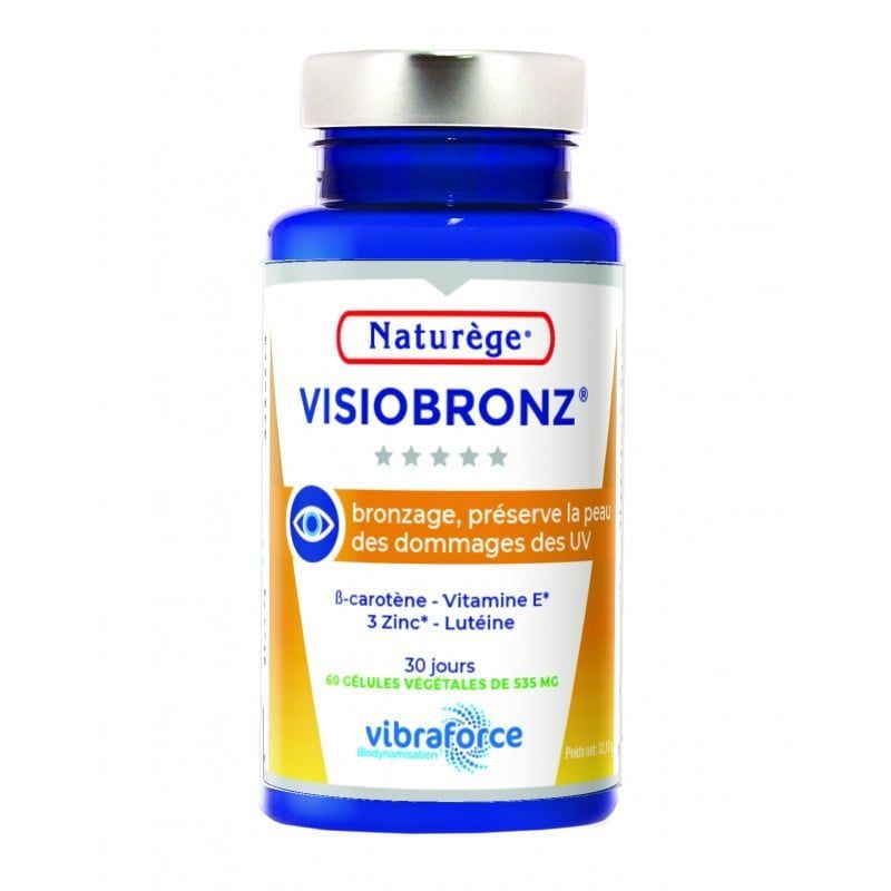 visiobronz bio 60 gelules naturege beta carotene luteine zinc vitamine e complement alimentaire soleil