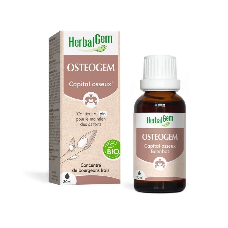 Osteogem Bio HerbalGem – Capital osseux – 30 ml Osteogem Bio HerbalGem complexe de bourgeons pour capital osseux à base de séquoia, bouleau, ronce, pin, flacon 30 ml