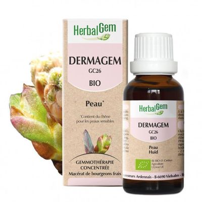 Dermagem bio 30 ml Dermagem herbalgem 30 ml complexe gemmotherapie orme viorne cassis chene Herboristerie Cousin Wiame Wattrelos.