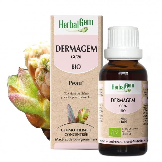 Dermagem herbalgem 30 ml complexe gemmotherapie orme viorne cassis chene Herboristerie Cousin Wiame Wattrelos.