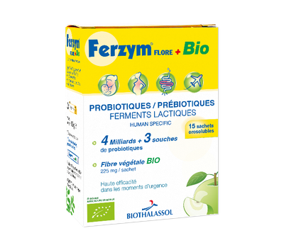 Ferzym Flore + Bio 15 sachets Ferzyme Flore Plus Bio 15 sachets probiotiques prébiotiques bio Specchiasol