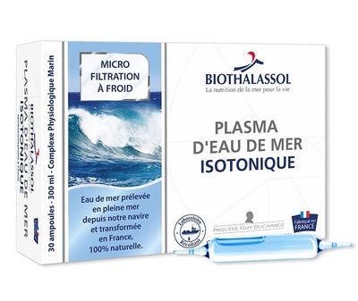 PLASMA D'EAU DE MER ISOTONIQUE – 30 ampoules Eau de Mer Isotonique Biothalassol – Boîte de 30 ampoules de plasma marin à base d'eau de mer et d'eau de source