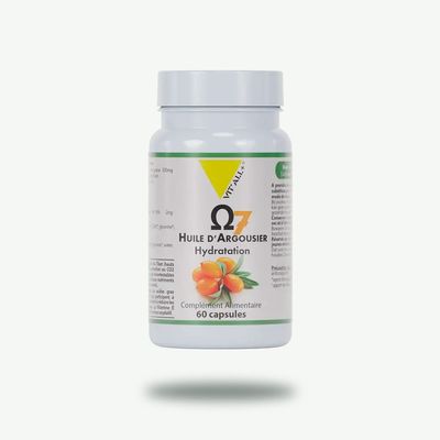 Oméga 7 Huile d’Argousier 500 mg – 60 capsules Oméga 7 Huile d’Argousier 500 mg Vit’All+ – Huile de fruit et graine d’argousier – 60 capsules