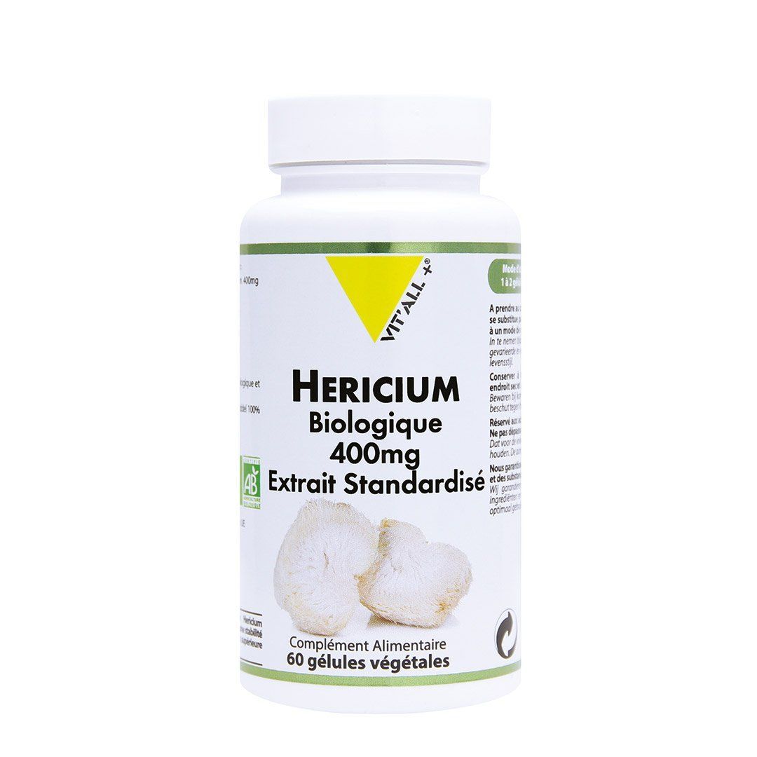 Hericium 60 gélules Bio Hericium Bio 60 gélules VIT'ALL+ extrait standardisé de Crinière de Lion riche en polysaccharides.