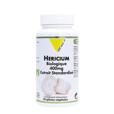 Hericium Bio 60 gélules VIT'ALL+ extrait standardisé de Crinière de Lion riche en polysaccharides.