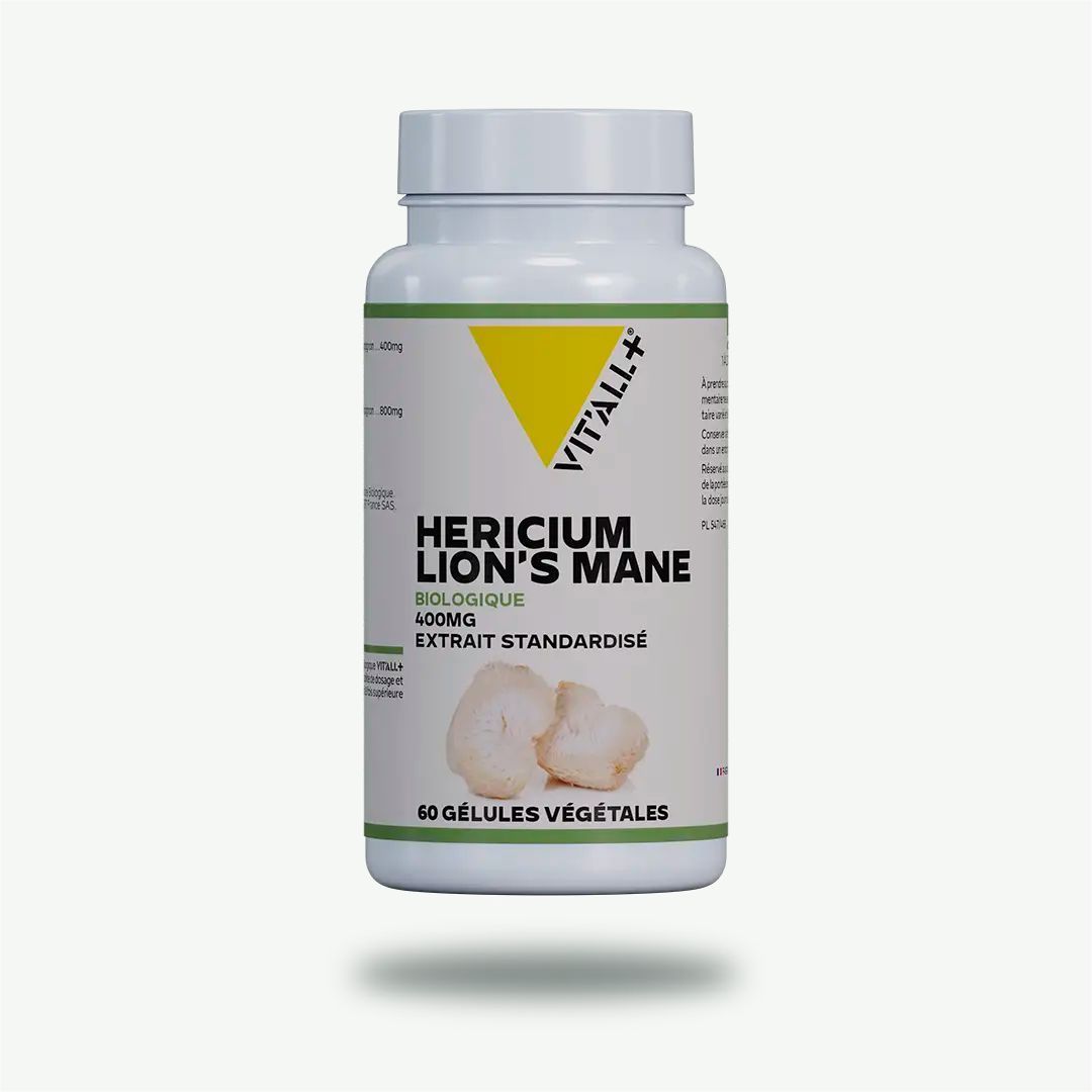 Héricium Bio Vit’All+ – Lion’s Mane 400 mg, extrait 8:1 standardisé à 30 % de bêta-glucanes – 60 gélules