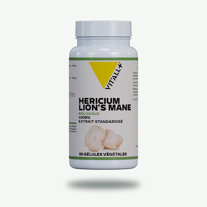 Héricium Bio Vit’All+ – Lion’s Mane 400 mg, extrait 8:1 standardisé à 30 % de bêta-glucanes – 60 gélules