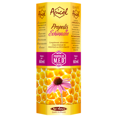 Propolis + Échinacée Apicol – 60 ml Propolis + Échinacée Apicol – Propolis M.E.D® à 12 % de flavonoïdes et Echinacea purpurea – 60 ml