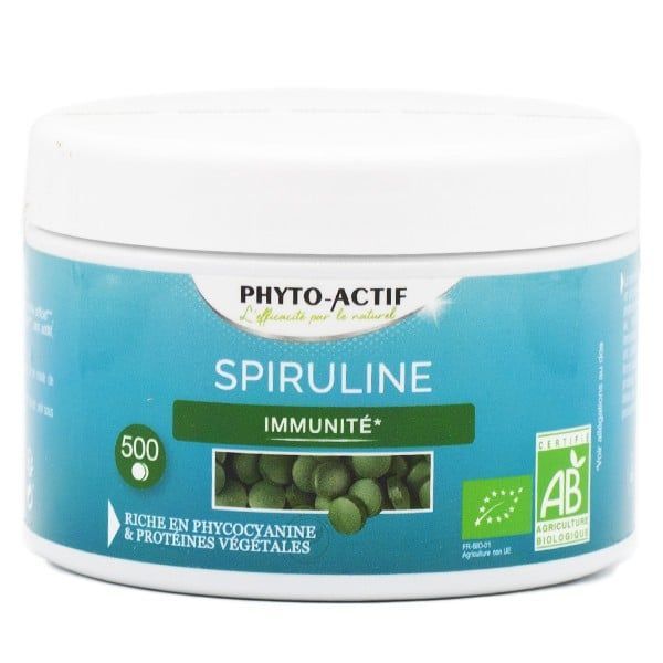 spiruline bio 500 comprimes phyto actif spirulina platensis proteines vegetales phycocyanine cure longue naturelle