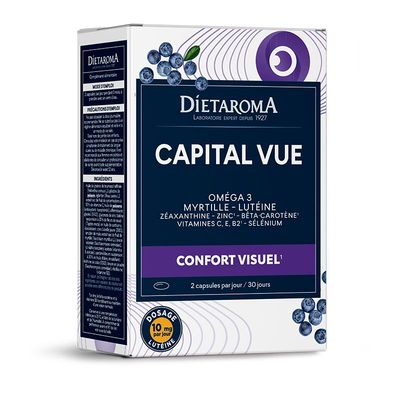 Capital Vue – Confort visuel – 60 capsules Capital Vue Dietaroma à base de myrtille, lutéine, zéaxanthine, oméga-3 et zinc pour le confort visuel – 60 capsules