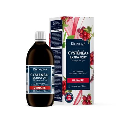 Cysténéa Plus Extra Fort – Urinaire – 200 ml Cysténéa Plus Extra Fort Dietaroma à base de cranberry, bouleau et bruyère pour le confort urinaire – 200 mL