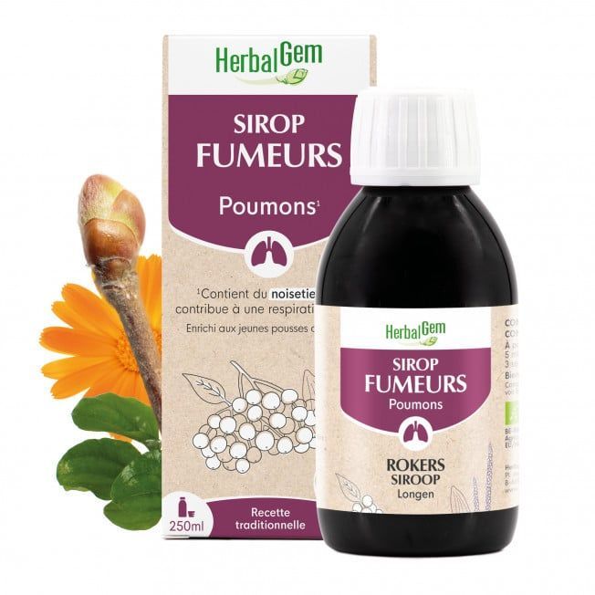 sirop des fumeurs herbalgem 250 ml ronce noisetier plantain souci confort respiratoire herboristerie cousin wiame wattrelos.