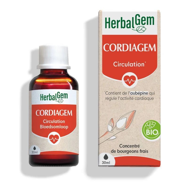 Cordiagem Bio HerbalGem – Circulation – 30 ml Cordiagem Bio HerbalGem complexe de bourgeons pour la circulation à base d'aubépine, ail des ours, flacon 30 ml
