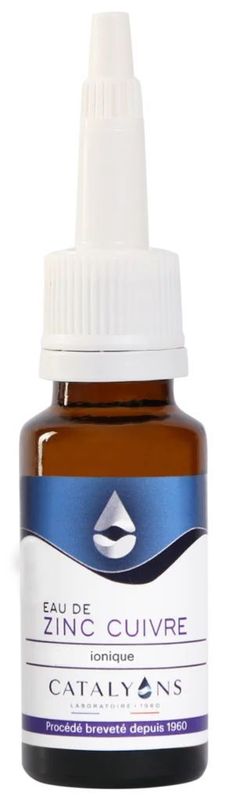 Eau de Zinc-Cuivre – 20 ml Eau de Zinc-Cuivre Catalyons – Flacon compte-gouttes 20 ml aux oligo-éléments pour le contour des yeux.