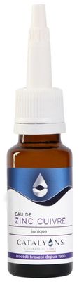 Eau de Zinc-Cuivre – 20 ml Eau de Zinc-Cuivre Catalyons – Flacon compte-gouttes 20 ml aux oligo-éléments pour le contour des yeux.