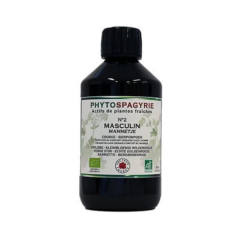 Phytospagyrie N°2 Masculin Bio – 300 ml Phytospagyrie N°2 Masculin Bio Vecteur Energy – Flacon 300 ml à la courge, épilobe, verge d'or et sarriette