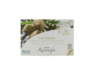 Savon amandine 100 g surgras 5 pourcent amande douce fleur oranger calendula sans huiles essentielles bio COSMOS ORGANIC peau
