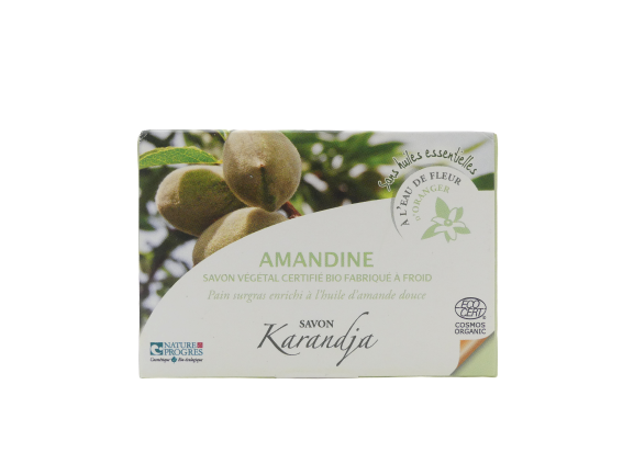 Savon amandine 100 g surgras 5 pourcent amande douce fleur oranger calendula sans huiles essentielles bio COSMOS ORGANIC peau
