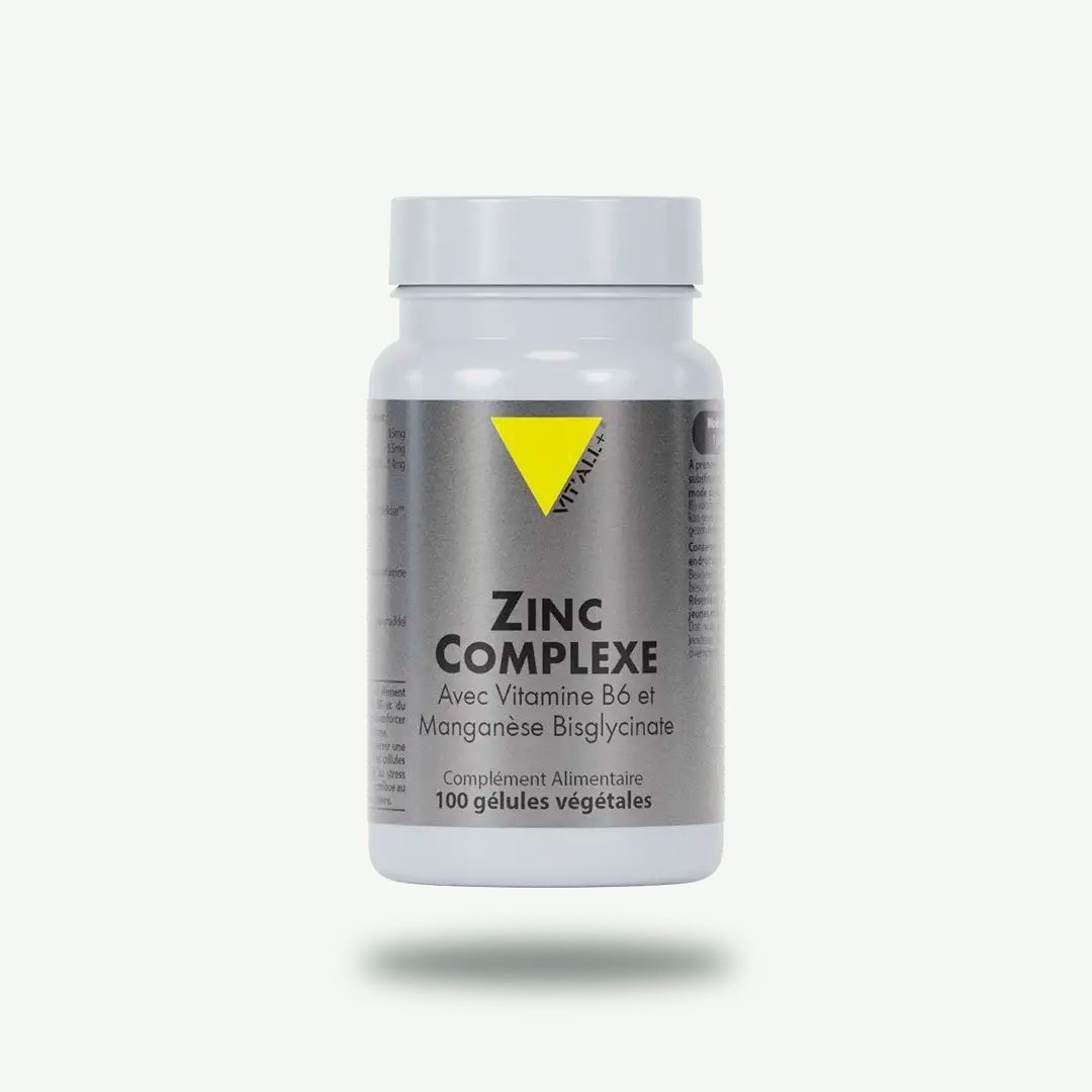 Zinc Complexe – 100 gélules Zinc Complexe Vit’All+ avec zinc bisglycinate, manganèse bisglycinate et vitamine B6 sous forme Pyridoxal-5-phosphate.