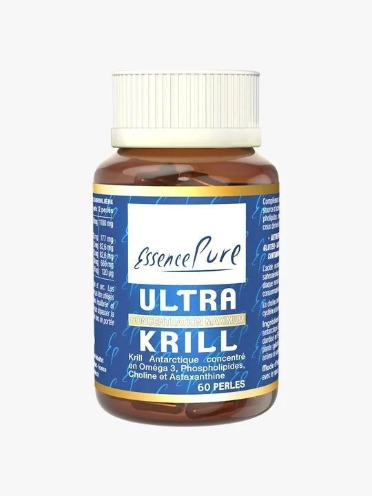 Ultra Krill EssencePure 60 perles – huile de krill antarctique, oméga-3 EPA DHA, phospholipides et astaxanthine