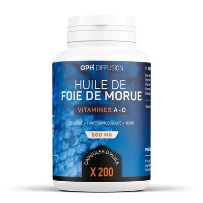 Huile de Foie de Morue 200 capsules complément alimentaire vitamines A D oméga 3 capsules