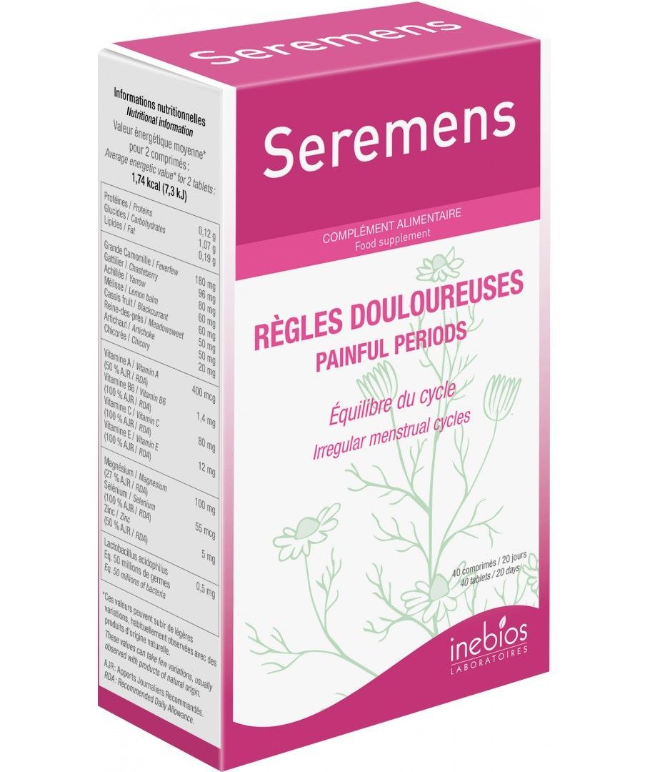Seremens 40 comprimés complément alimentaire cycle féminin plantes gattilier camomille mélisse vitamines ferments lactiques