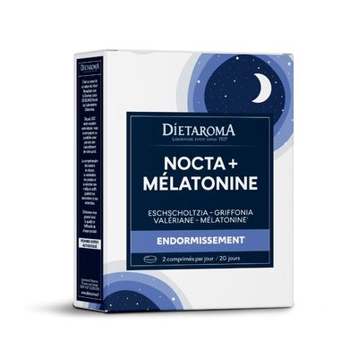 Nocta + Mélatonine 40 comprimés – complément alimentaire sommeil à base de plantes et mélatonine.