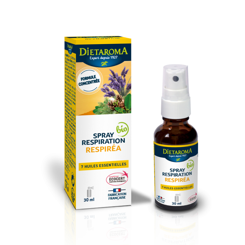 spray respirea 30ml huiles essentielles eucalyptus ravintsara menthe poivree dietaroma herboristerie cousin wiame