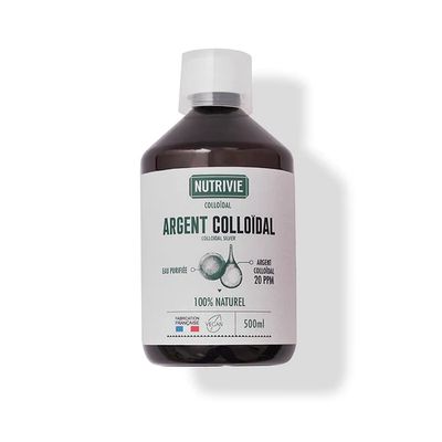 Argent colloïdal 20 PPM 500 ml Nutrivie solution argent ionique eau purifiée usage externe naturel fabrication France