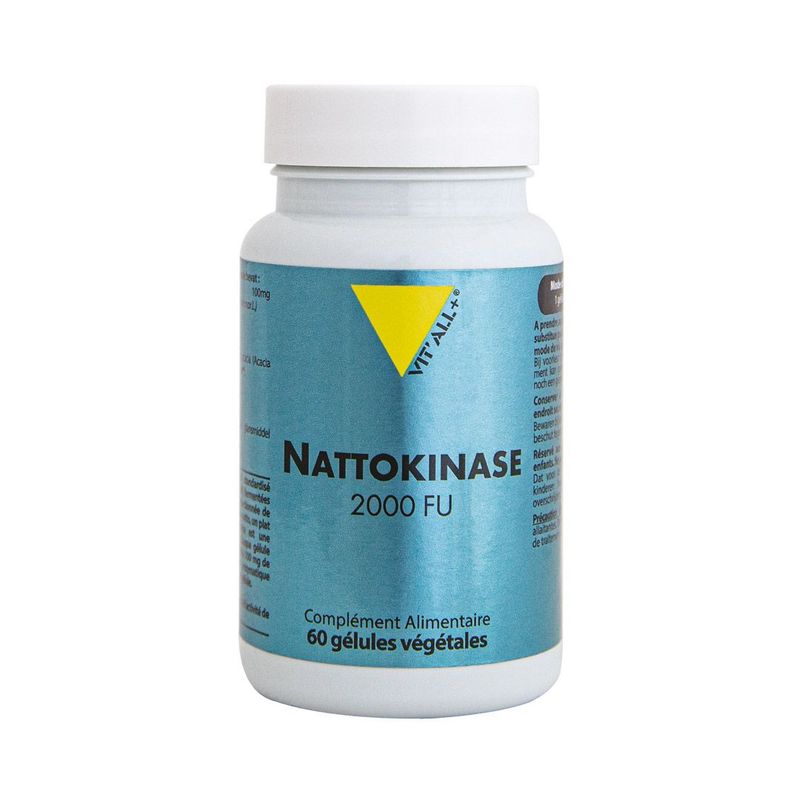 Nattokinase 60 gélules Nattokinase Vit'All+ 60 gélules végétales 2000 FU enzyme issue de soja fermenté.