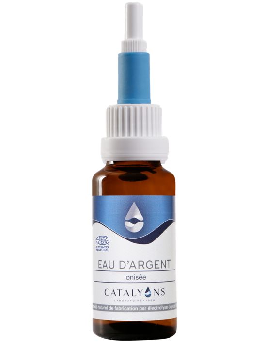 Eau d’argent Catalyons 20 ml argent colloïdal 20 ppm – solution naturelle sans additif pour usage quotidien.