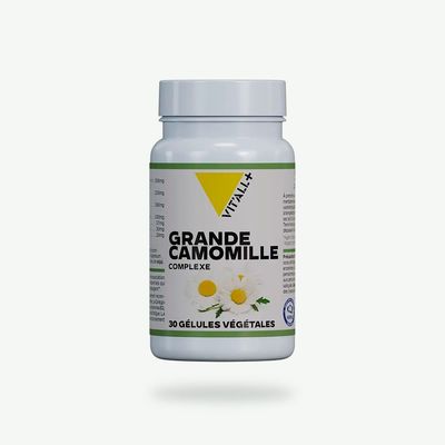 Grande Camomille Complexe – 30 gélules Grande Camomille Complexe Vit’All+ – Grande camomille, saule, ginkgo, magnésium, vitamines B2 et B3 et ubiquinol – 30 gélules