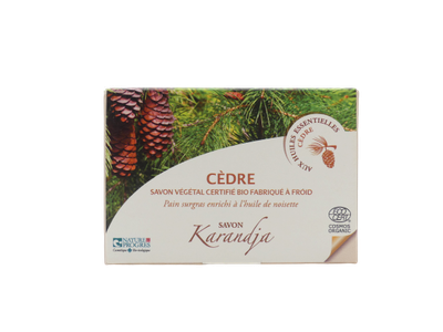 Savon Cèdre (100 g) Savon cèdre 100 g surgras 5 pourcent huile noisette huiles essentielles bio COSMOS ORGANIC peau grasse savon naturel