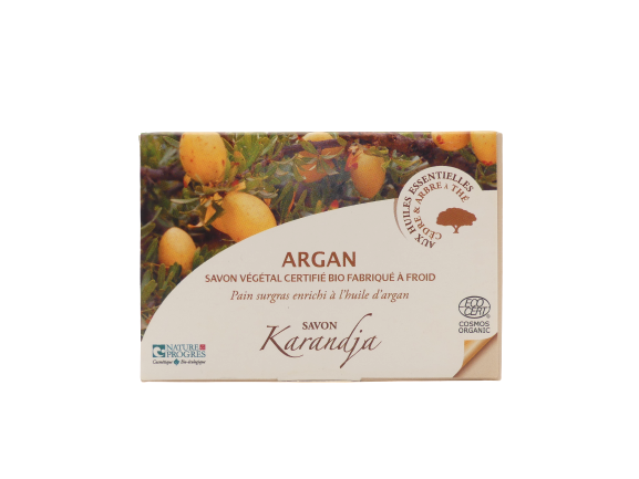 Savon argan 100 g surgras 5 pourcent huile argan huiles essentielles bio COSMOS ORGANIC peau sèche savon à froid