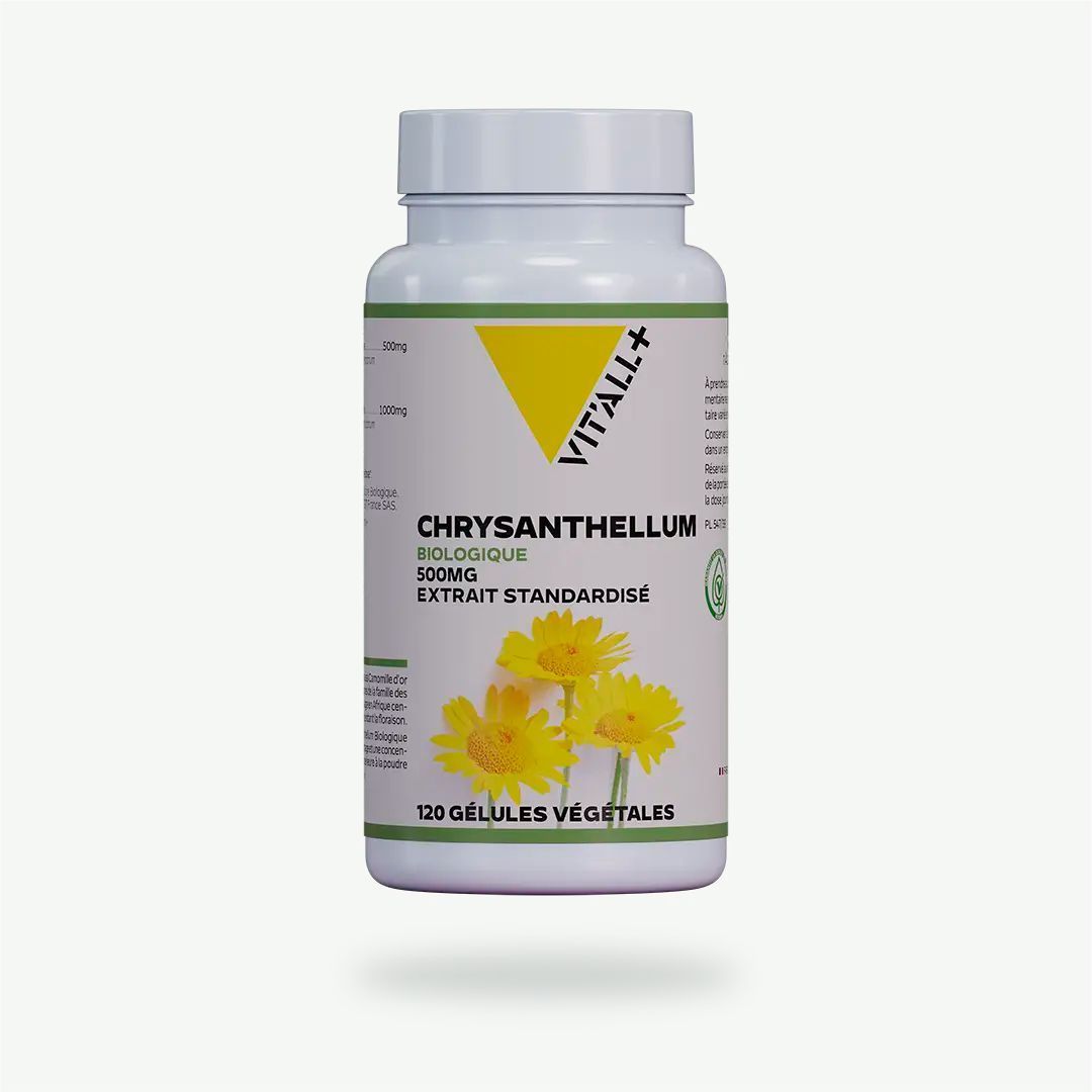 Chrysanthellum Bio 500 mg – 120 gélules Chrysanthellum Bio 500 mg Vit’All+ – Camomille d’Or – Extrait 4:1 – 120 gélules végétales