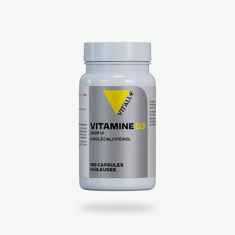 Vitamine D3 2000 UI – 100 capsules Vitamine D3 2000 UI Vit’All+ – Cholécalciférol 50 µg sur base d’huile d’olive – 100 capsules