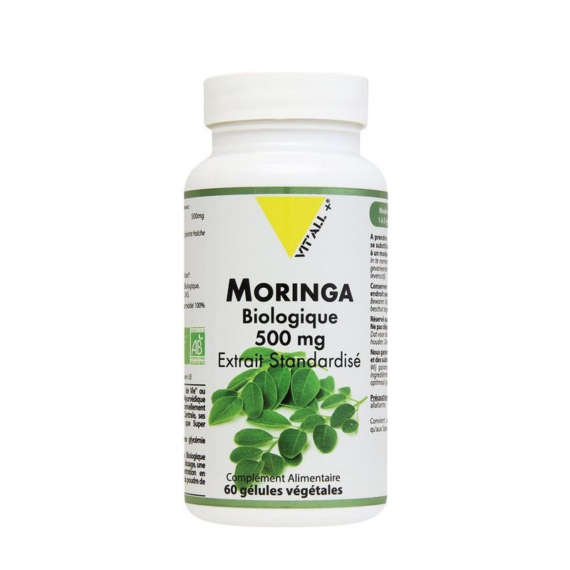 Moringa 60 gélules Bio Moringa Vit'All+ 60 gélules extrait biologique standardisé de feuilles de Moringa oleifera.