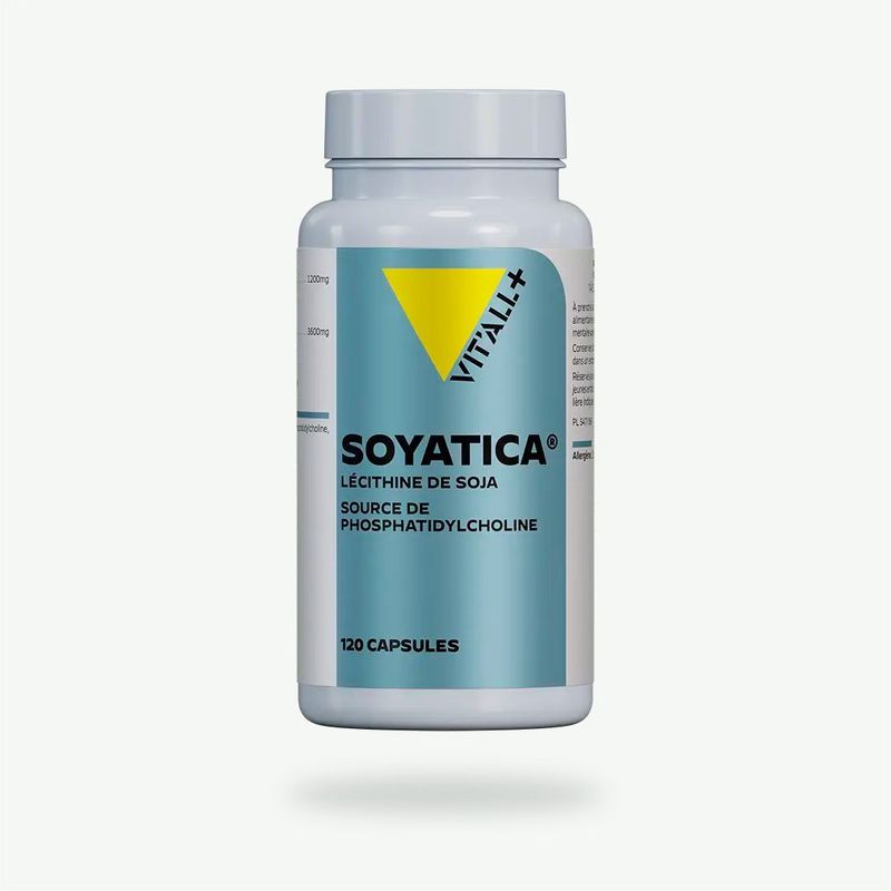 SOYATICA Lécithine de Soja 1200 mg – 120 capsules SOYATICA Lécithine de Soja 1200 mg Vit’All+ – Source de phosphatidylcholine, garantie non OGM et non blanchie – 120 capsules