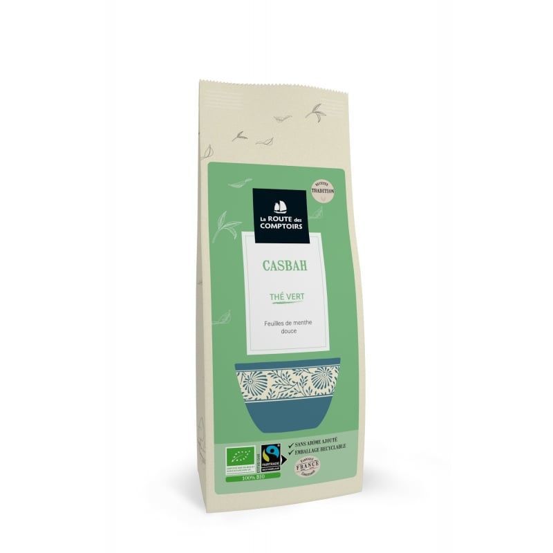 the vert casbah bio 100 g camellia sinensis menthe gunpowder infusion fraiche traditionnelle