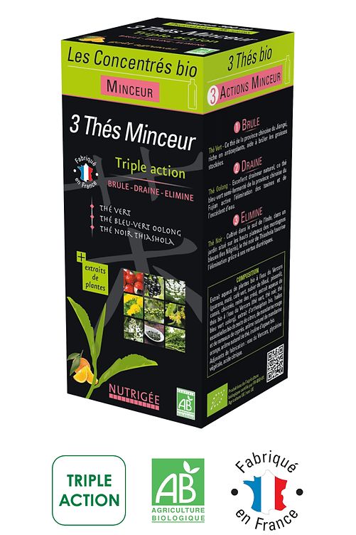 3 thes minceur bio 300 ml the vert noir oolong guarana mate complement alimentaire liquide