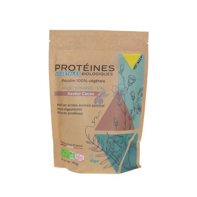 Protéines Végétales bio - Vitall + 450 g Chocolat Protéines Végétales Chocolat Bio Vitall Plus poudre protéines végétales pois courge lin 450 g biologique sans lactose sans so