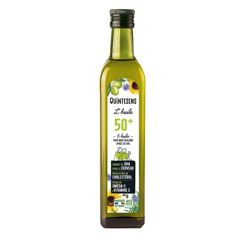 huile 50 plus quinte sens 50 cl bio omega 3 dha vegetal pressée à froid