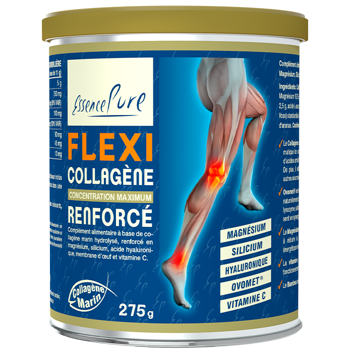 Collagène marin hydrolysé en poudre 275 g, enrichi en magnésium, vitamine C, silice et acide hyaluronique