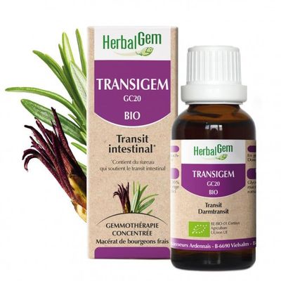 Transigem bio 30 ml transigem herbalgem 30 ml complexe gemmotherapie sureau romarin gingembre chicoree herboristerie cousin wiame wattrelos.