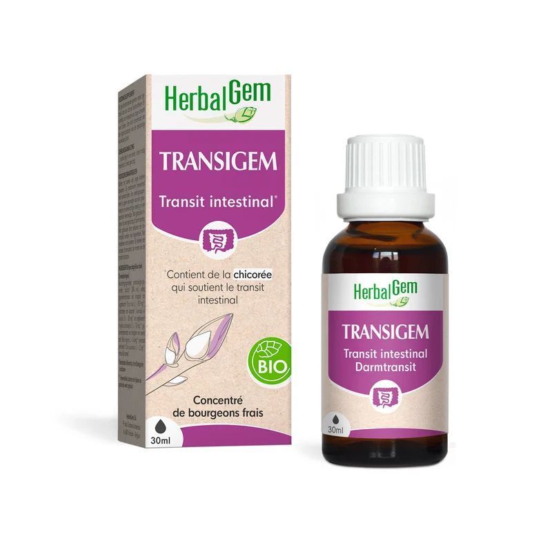 Transigem Bio HerbalGem – Transit intestinal – 30 ml Transigem Bio HerbalGem complexe de bourgeons pour le Transit intestinal à base de chicorée, cannelle, gentiane, flacon 30 ml
