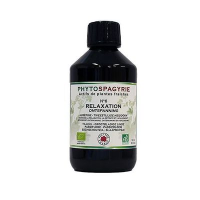 Phytospagyrie N°6 Relaxation Bio – 300 ml Phytospagyrie N°6 Relaxation Bio Vecteur Energy – Flacon 300 ml à l'aubépine, tilleul, passiflore et eschscholtzia