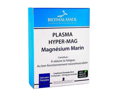 Plasma Hyper-Mag 10 ampoules plasma hyper mag ampoules magnesium marin eaux meres complement alimentaire herboristerie cousin wiame wattrelos.