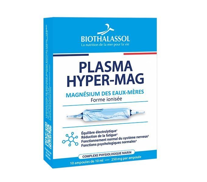 PLASMA HYPER MAG – 10 ampoules PLASMA HYPER MAG Biothalassol – Boîte de 10 ampoules d'eaux-mères marines apportant 250 mg de magnésium par ampoule