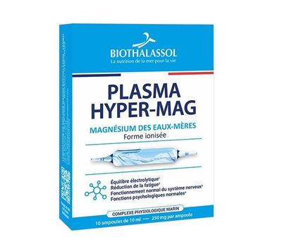 PLASMA HYPER MAG – 10 ampoules PLASMA HYPER MAG Biothalassol – Boîte de 10 ampoules d'eaux-mères marines apportant 250 mg de magnésium par ampoule